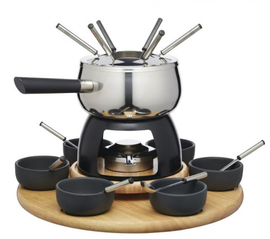 fondueset Party 1,2 liter 38 cm RVS zilver/zwart 24-delig