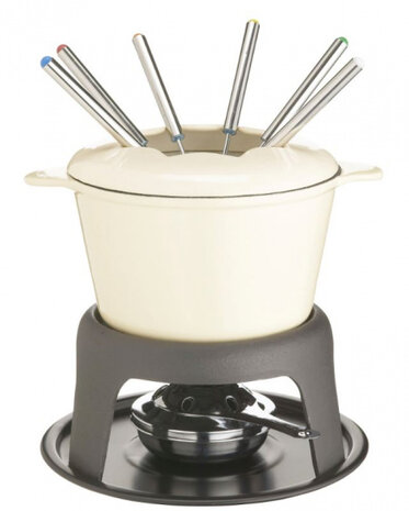 fondueset 21 x 18 x 22 cm gietijzer beige 9-delig