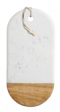 serveerplank Mango 33,5 x 16,5 cm hout/marmer wit