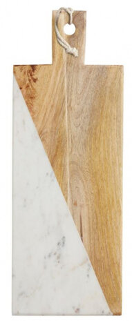 serveerplank Mango 49,5 x 18 cm hout/marmer wit