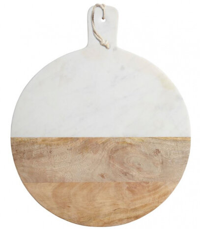 serveerplateau Mango 50 x 40 x 2 cm hout/marmer wit