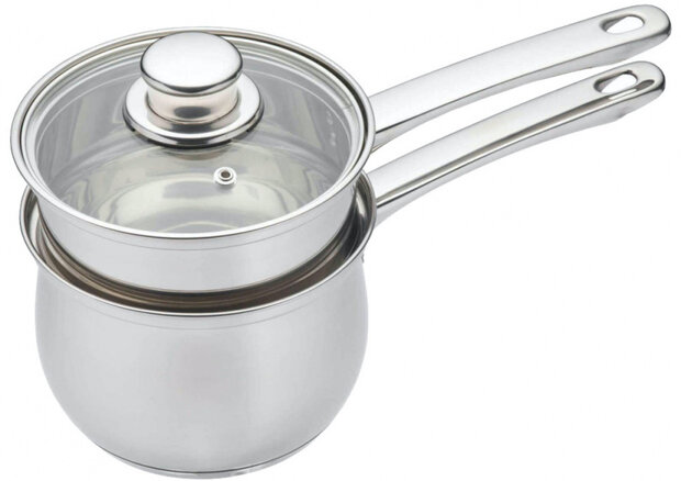 au bain-mariepan 16 cm RVS/glas zilver 3-delig