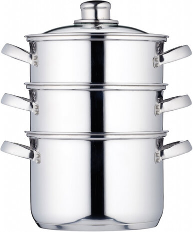 stoompan 18 cm RVS zilver/glas 4-delig