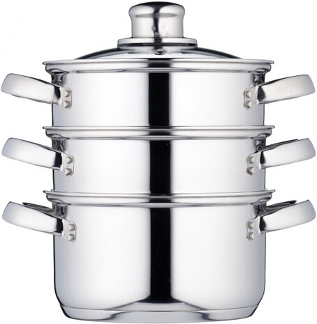 stoompan 16 cm RVS zilver/glas 4-delig