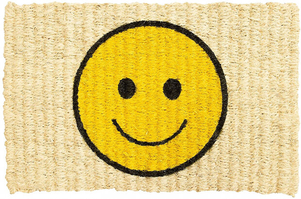 deurmat Faces 70 x 40 cm kokosvezel/PVC blank/geel