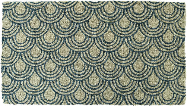 deurmat Art Deco 70 x 40 cm kokosvezel/PVC beige/blauw