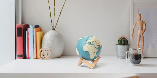 tafellamp Wereldbol 1W 15 cm PVC/hout blauw/beige