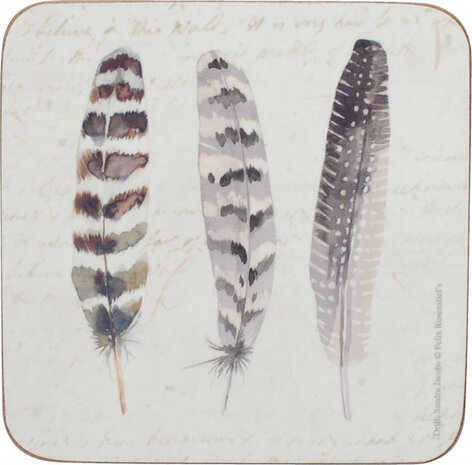 onderzetters Feathers 10,5 cm kurk cr&egrave;me 6 stuks