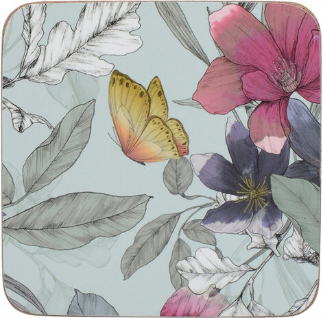 onderzetters Butterfly Floral 10,5 cm blauw 6 stuks