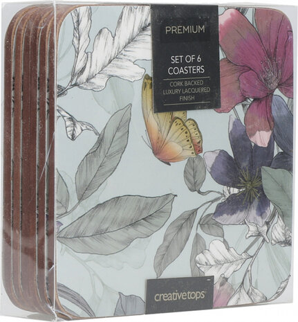 onderzetters Butterfly Floral 10,5 cm blauw 6 stuks