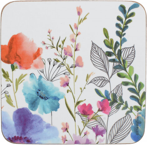 onderzetters Meadow Floral 10,5 cm kurk wit 6 stuks