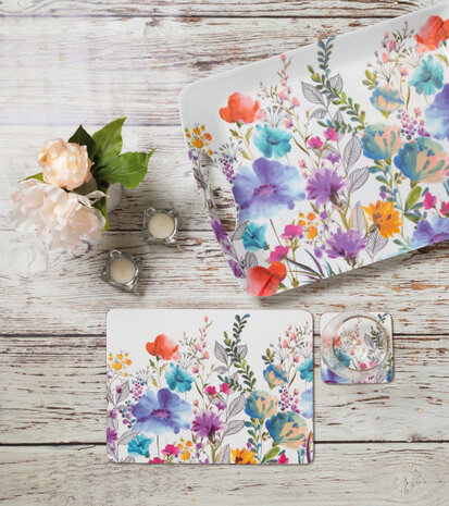 onderzetters Meadow Floral 10,5 cm kurk wit 6 stuks