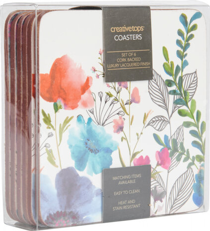 onderzetters Meadow Floral 10,5 cm kurk wit 6 stuks
