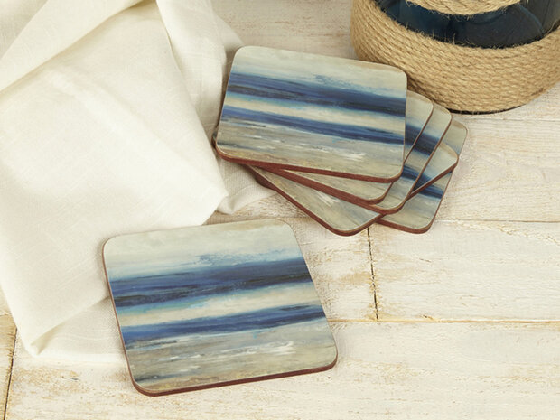 onderzetters Blue Abstract 10,5 cm kurk 6 stuks