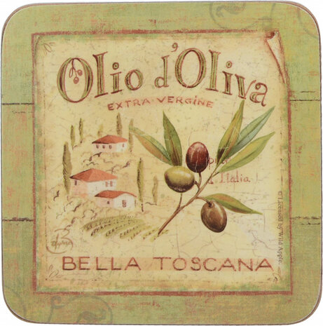 onderzetters Olio d&#039;Oliva 10,5 cm kurk groen 6 stuks
