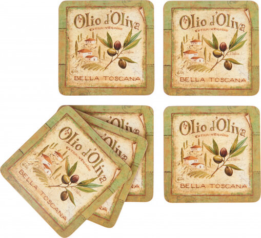 onderzetters Olio d&#039;Oliva 10,5 cm kurk groen 6 stuks