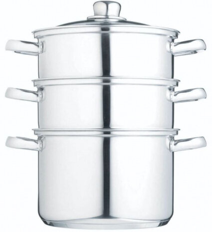 stoompan 22 cm RVS zilver/glas 4-delig