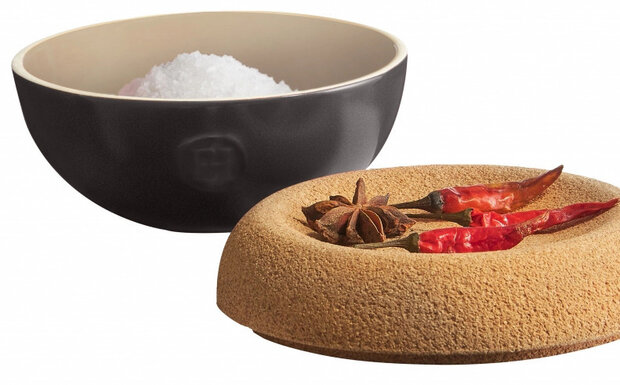 zoutpot 14,5 x 8,7 cm 480 ml keramiek/kurk zwart