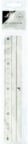 liniaal 20 cm aluminium/rubber zilver/zwart