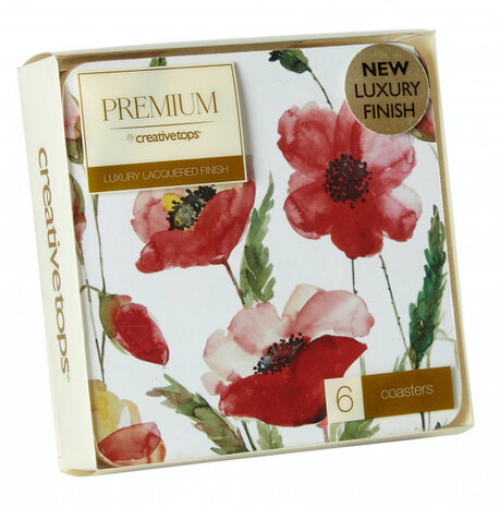 onderzetters Watercolour Poppies 10,5 cm kurk 6 stuks