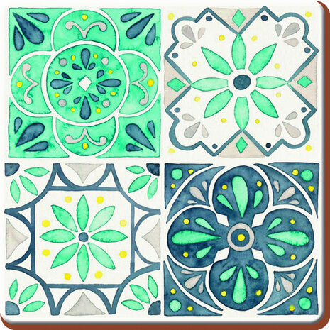 onderzetters Tile 10,5 cm kurk groen 6 stuks