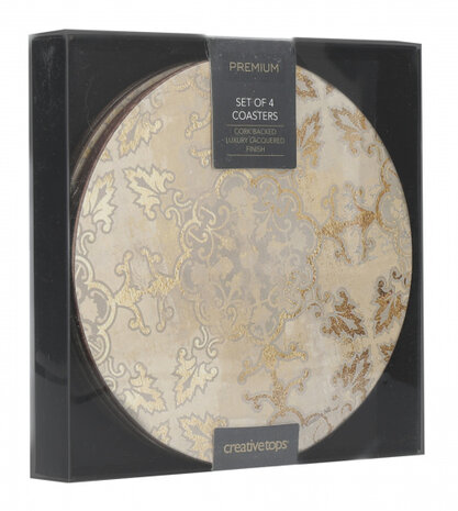 onderzetters Impressions 12 cm kurk goud 4 stuks