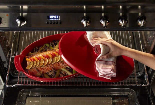 ovenschaal 41 x 24 cm 2,2 liter keramiek rood 2-delig