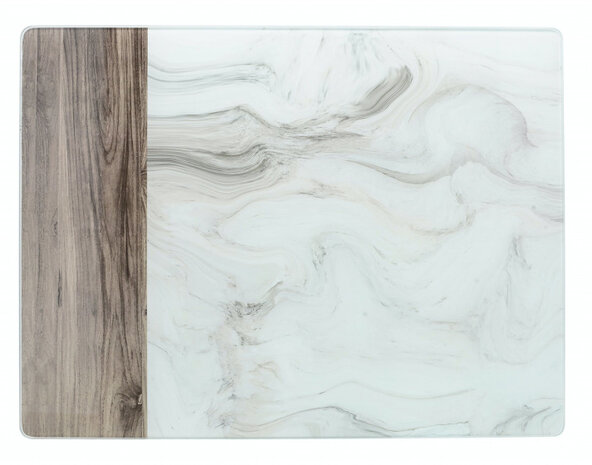 werkbladbeschermer Marble 40 x 30 cm glas wit/grijs