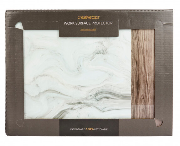 werkbladbeschermer Marble 40 x 30 cm glas wit/grijs