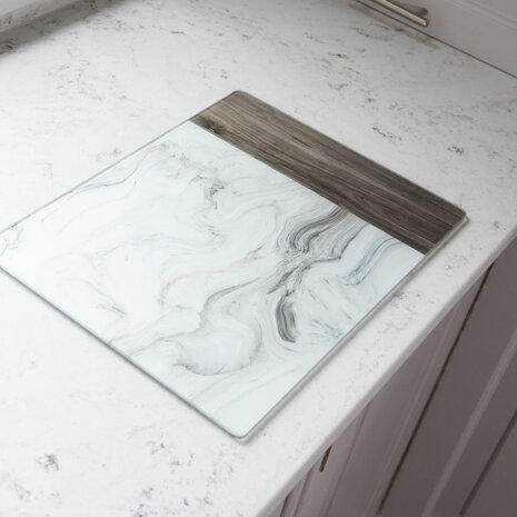 werkbladbeschermer Marble 40 x 30 cm glas wit/grijs