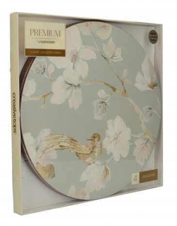placemats Duck Egg Floral 29 cm kurk blauw 4 stuks