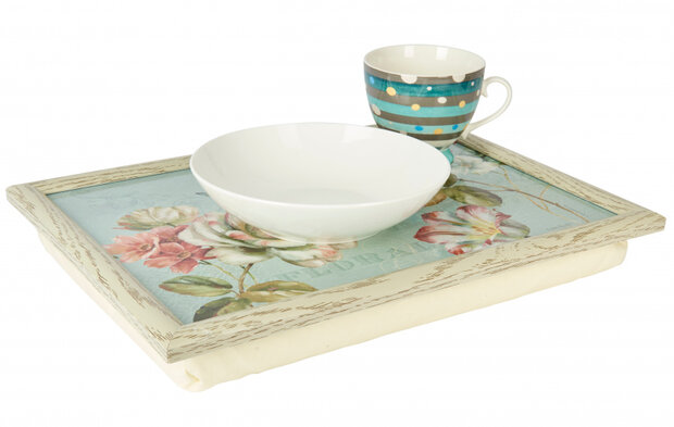 dienblad Romantic Garden 44 x 34 cm hout lichtblauw