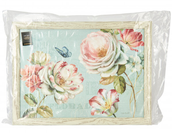 dienblad Romantic Garden 44 x 34 cm hout lichtblauw