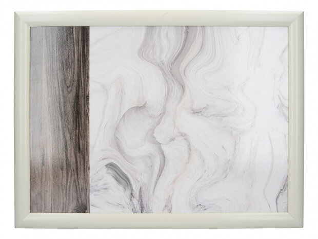 dienblad Marble 44 x 34 cm hout wit/grijs/bruin