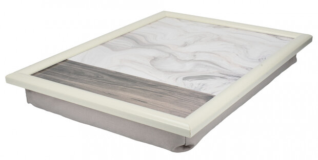 dienblad Marble 44 x 34 cm hout wit/grijs/bruin