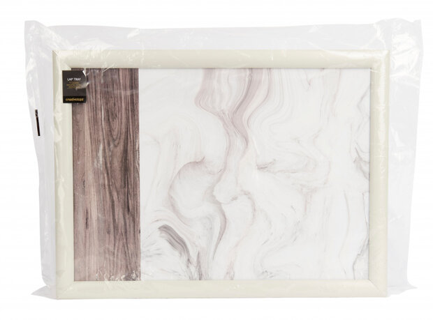 dienblad Marble 44 x 34 cm hout wit/grijs/bruin