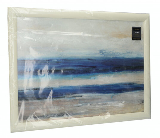 dienblad Blue Absract 44 x 34 cm hout wit/blauw
