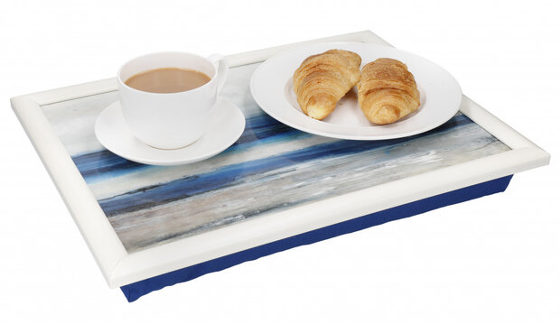dienblad Blue Absract 44 x 34 cm hout wit/blauw