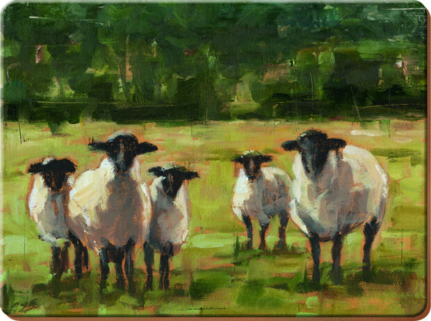 placemats Sheep 30 x 23 cm kurk groen 6 stuks