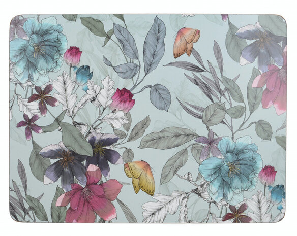 placemats Butterfly Floral 30 x 23 cm kurk 6 stuks