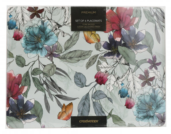 placemats Butterfly Floral 30 x 23 cm kurk 6 stuks