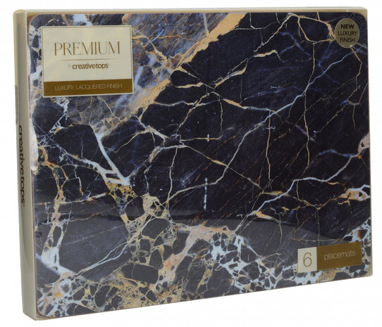 placemats Navy Marble 30 x 23 cm kurk navy 6 stuks
