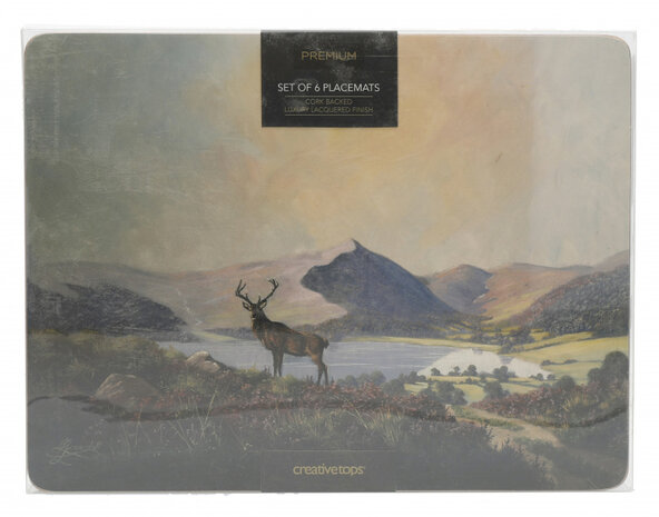 placemats Highland Stag 30 x 23 cm kurk 6 stuks