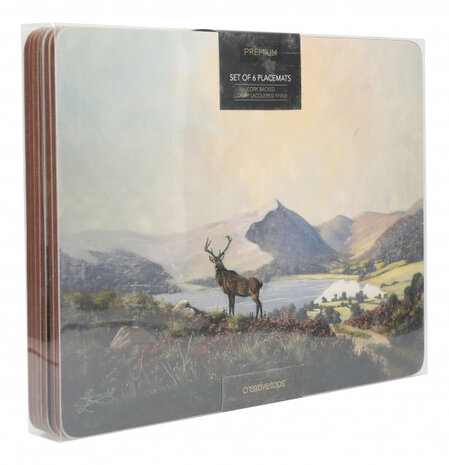 placemats Highland Stag 30 x 23 cm kurk 6 stuks