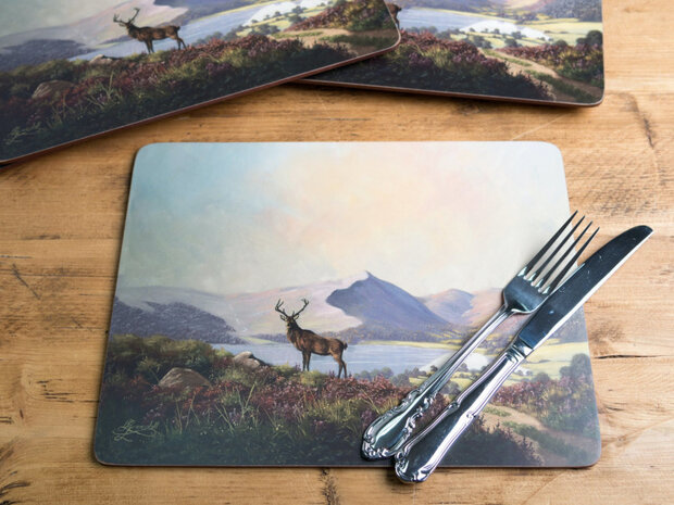 placemats Highland Stag 30 x 23 cm kurk 6 stuks