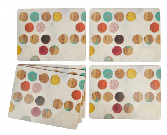 placemats Retro Spot 30 x 23 cm kurk cr&egrave;me 6 stuks