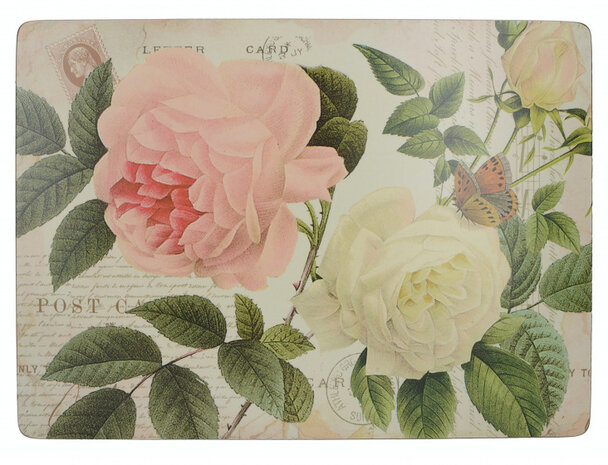 placemats Rose Garden 30 x 23 cm kurk cr&egrave;me 6 stuks