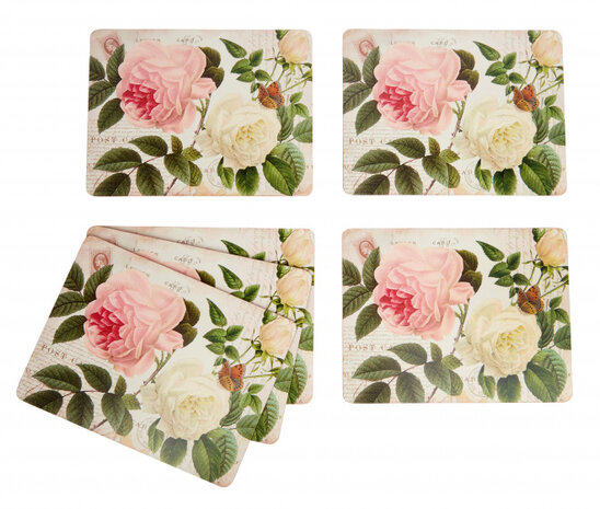 placemats Rose Garden 30 x 23 cm kurk cr&egrave;me 6 stuks