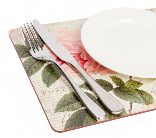 placemats Rose Garden 30 x 23 cm kurk cr&egrave;me 6 stuks