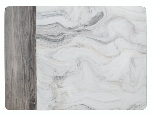 placemats Marble 30 x 23 cm kurk wit/grijs 6 stuks